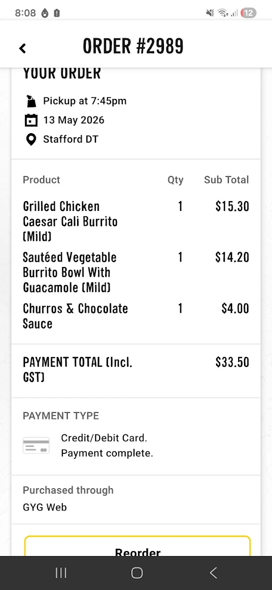 Menu, Guzman y Gomez - Stafford