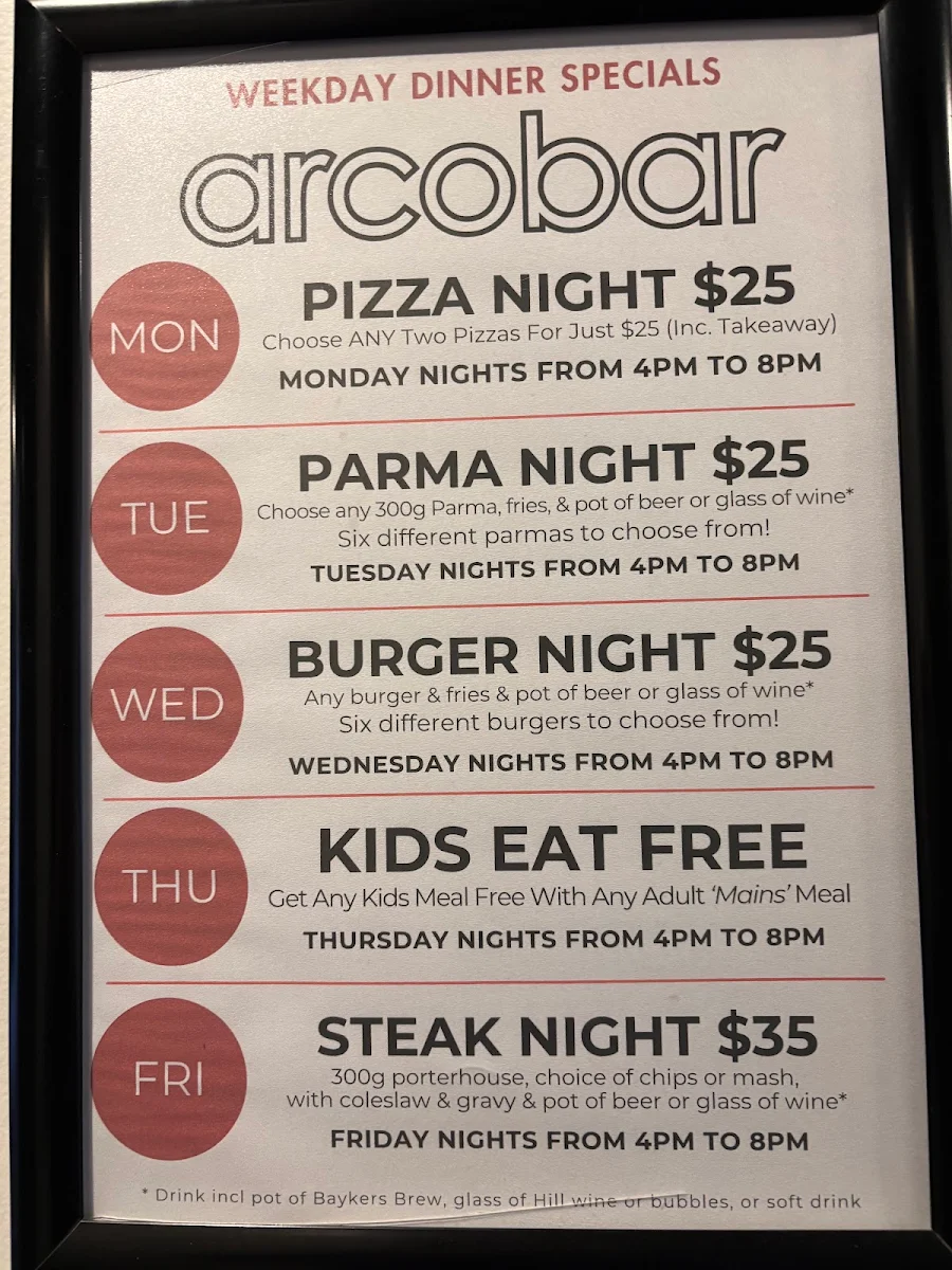 Menu, arcobar heatherton