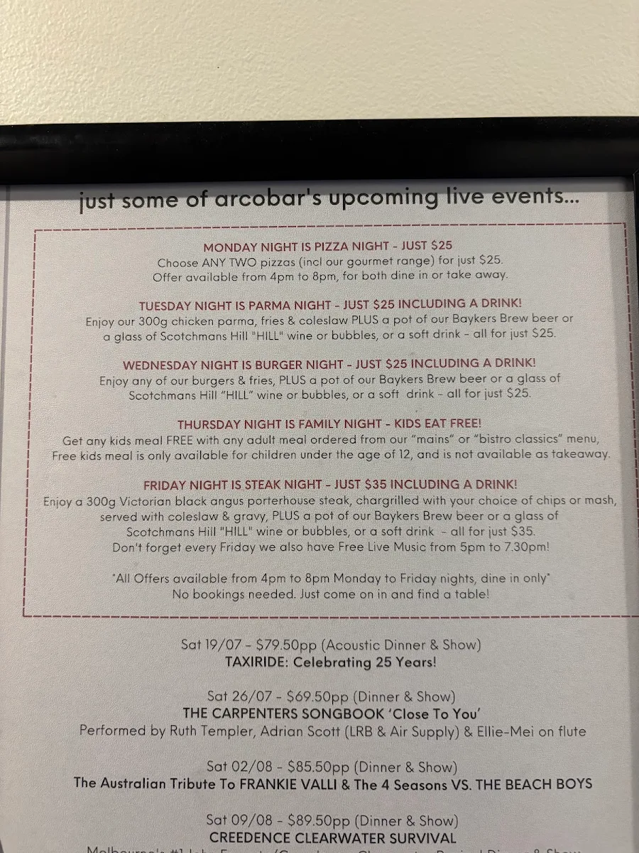Menu, arcobar heatherton