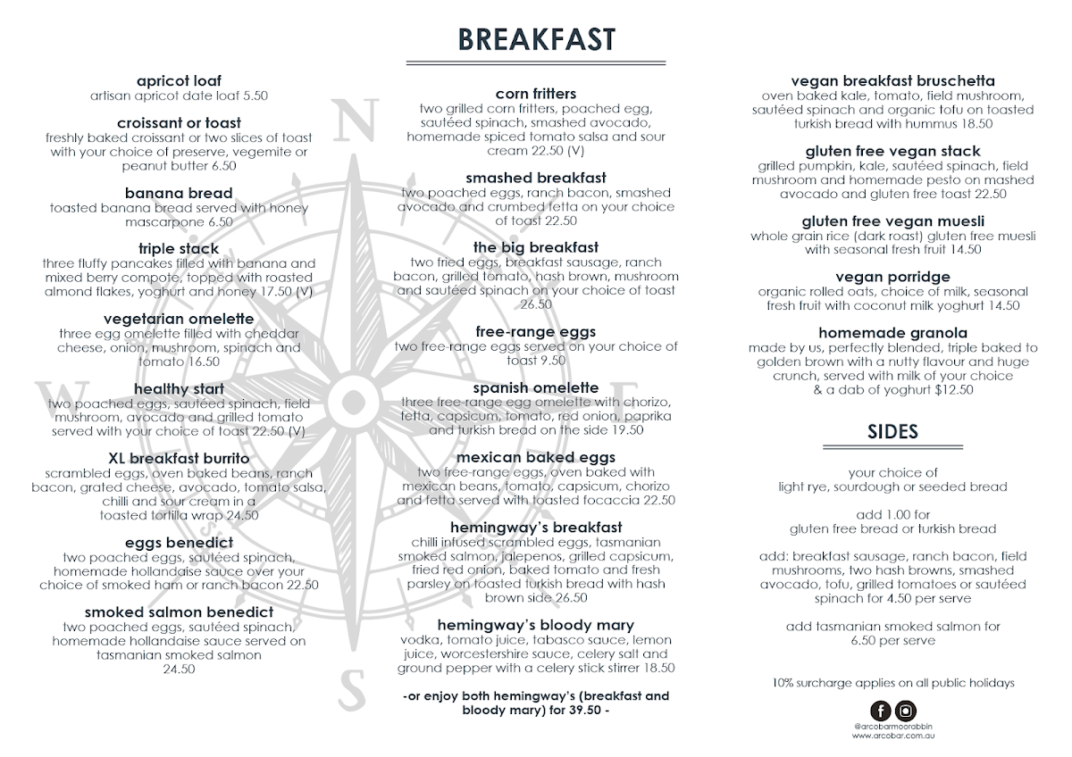 Menu, arcobar heatherton