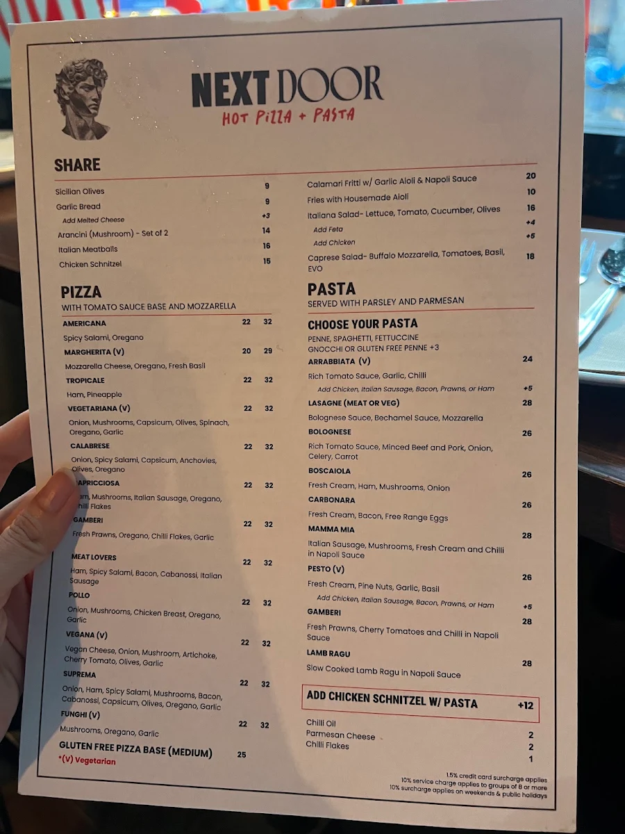 Menu, Next Door CBD Restaurant & Bar