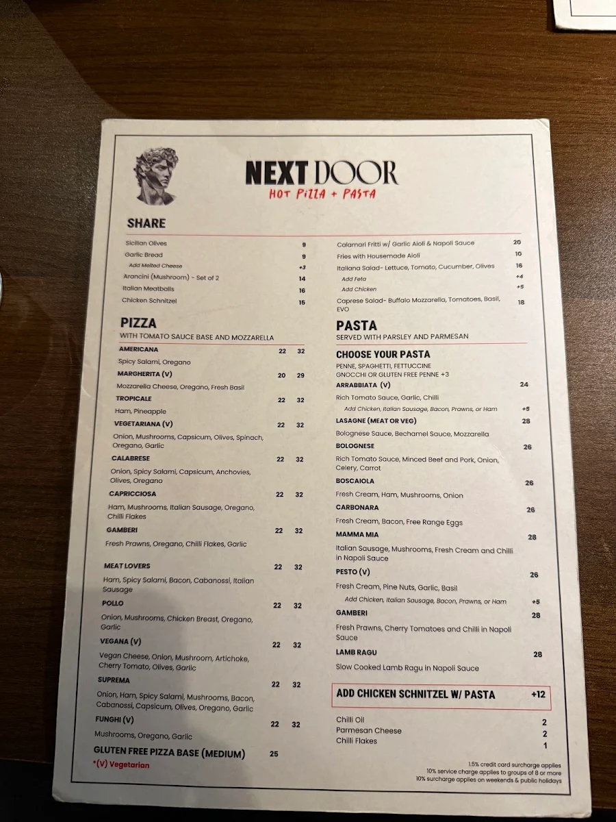 Menu, Next Door CBD Restaurant & Bar