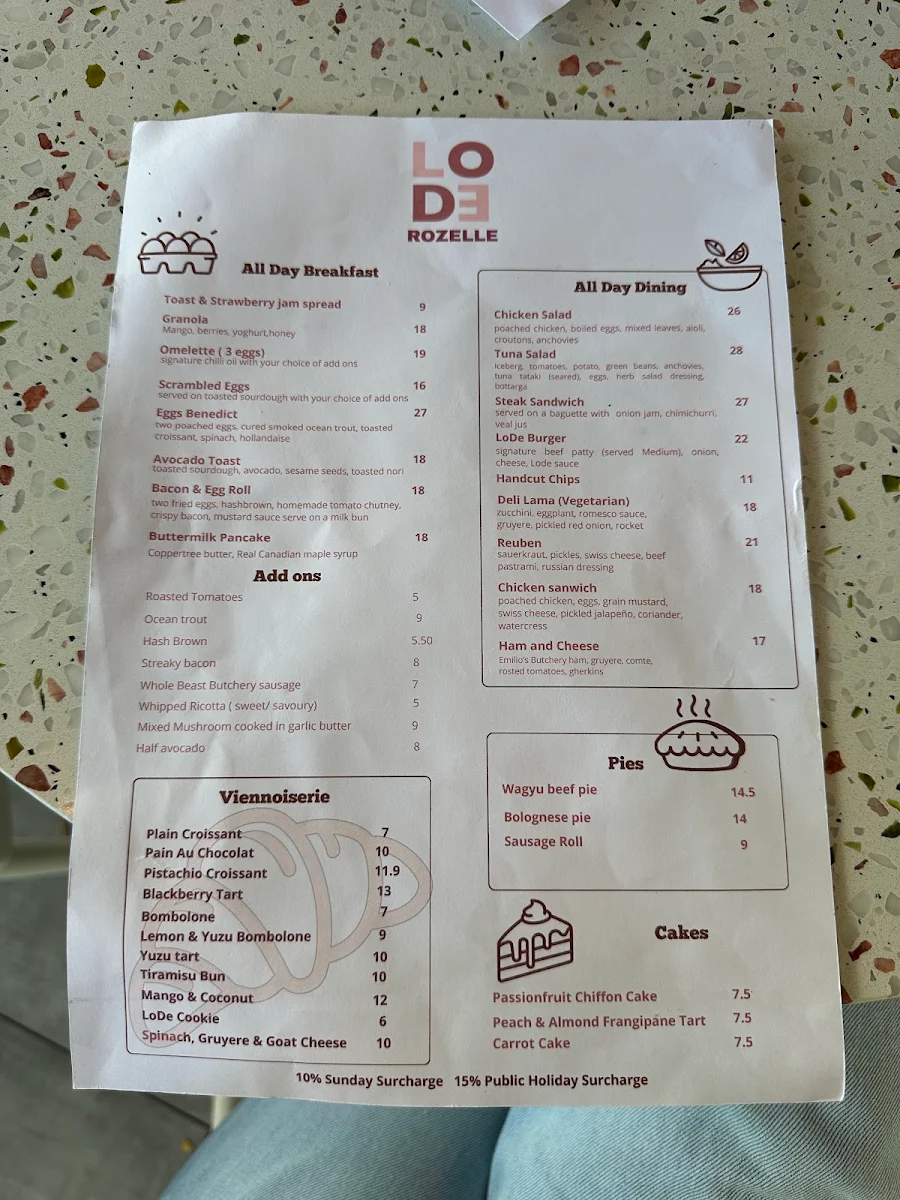 Menu, Lode Pies & Pastries Rozelle