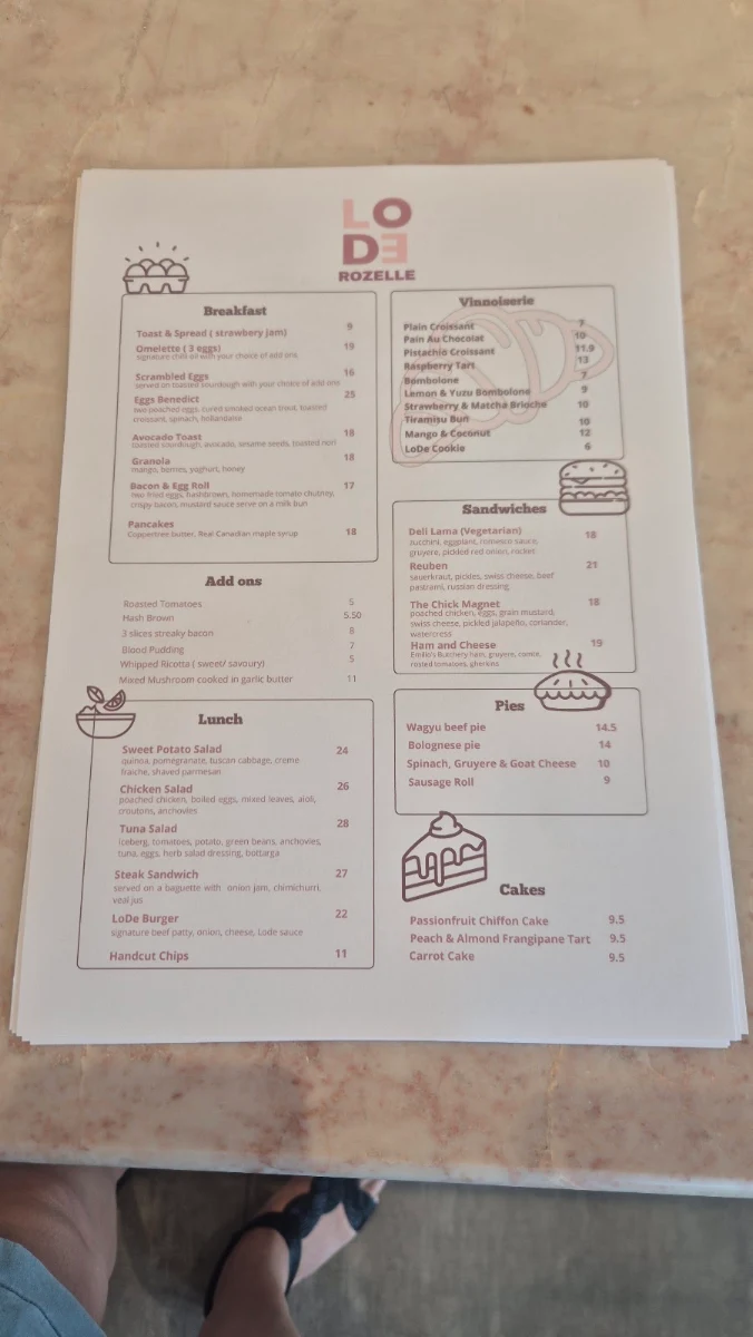 Menu, Lode Pies & Pastries Rozelle