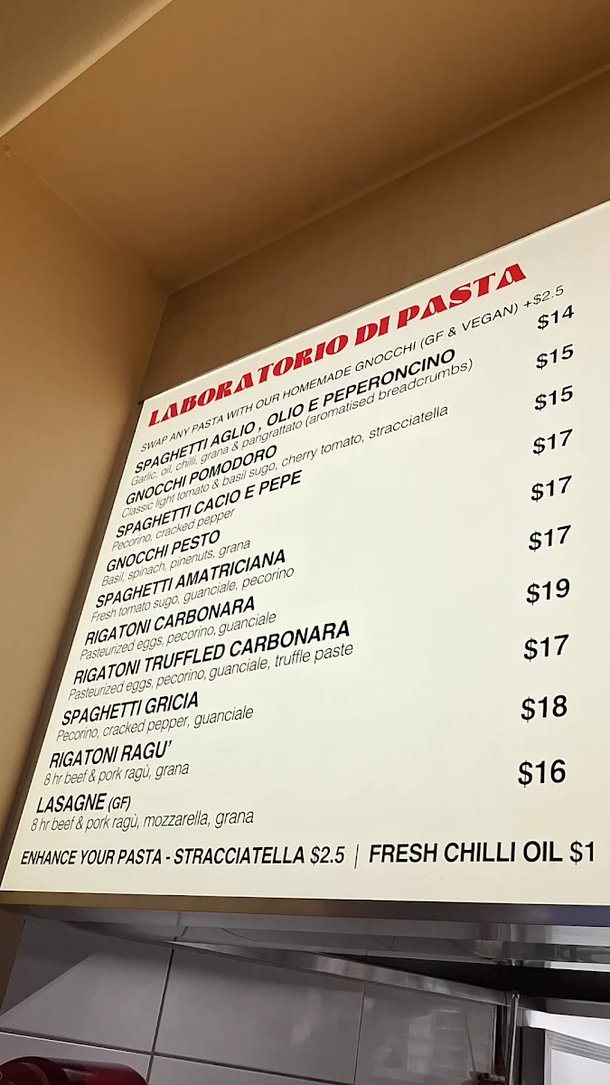 Menu, Remo’s Pasta and Tiramisù