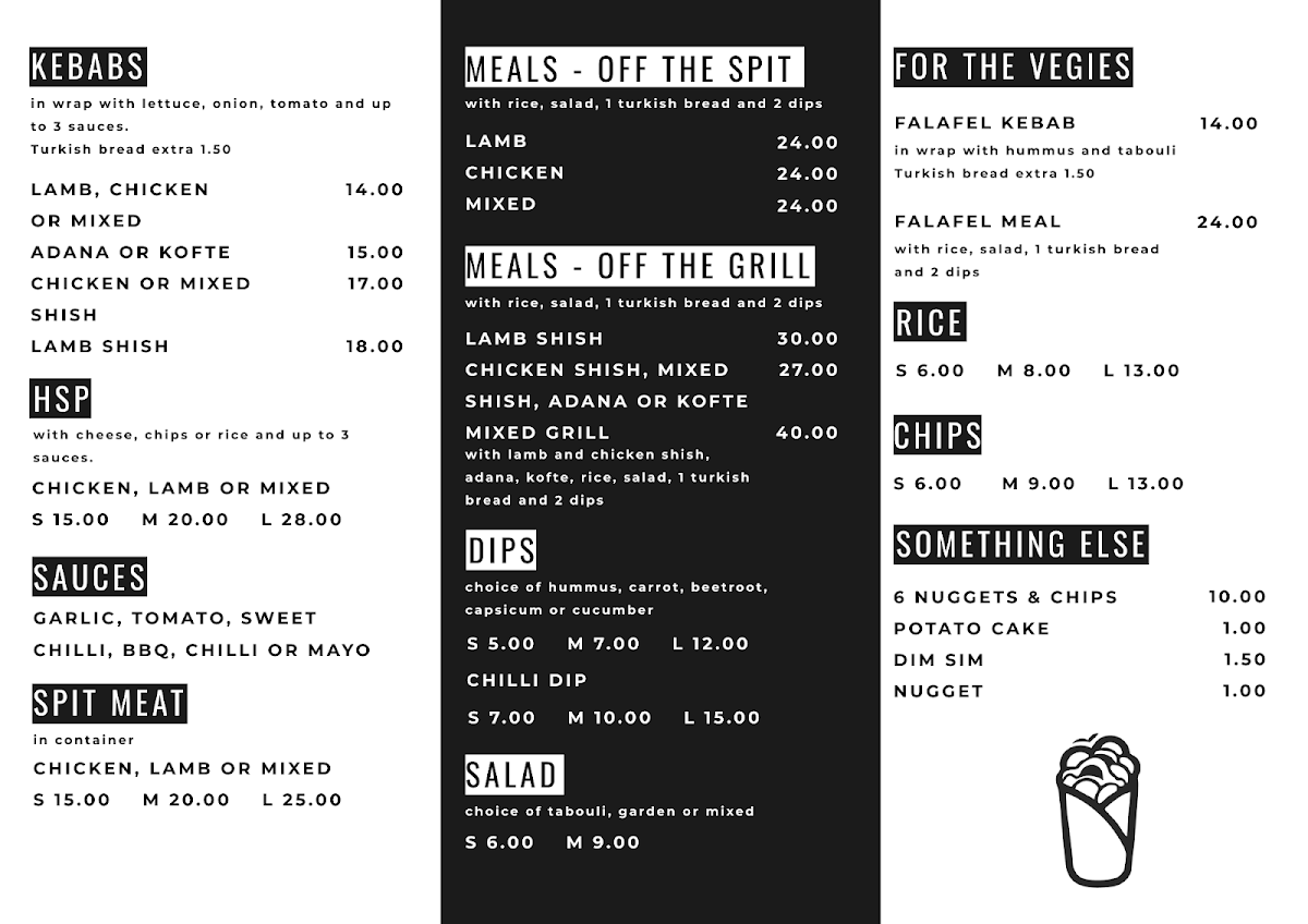 Menu, Quick Stop Kebabs