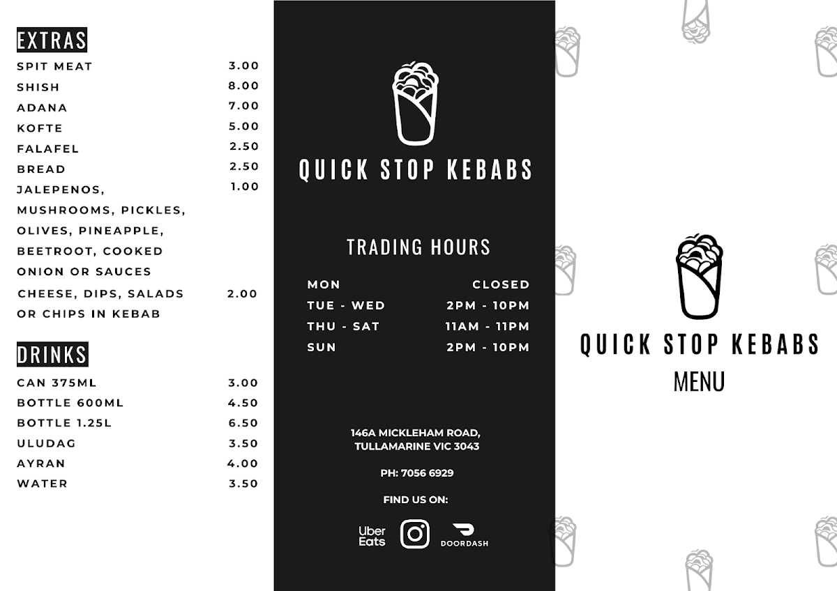Menu, Quick Stop Kebabs