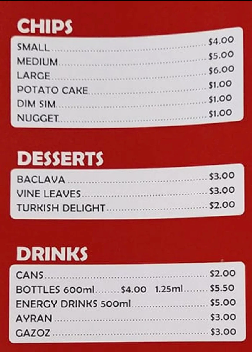 Menu, Quick Stop Kebabs