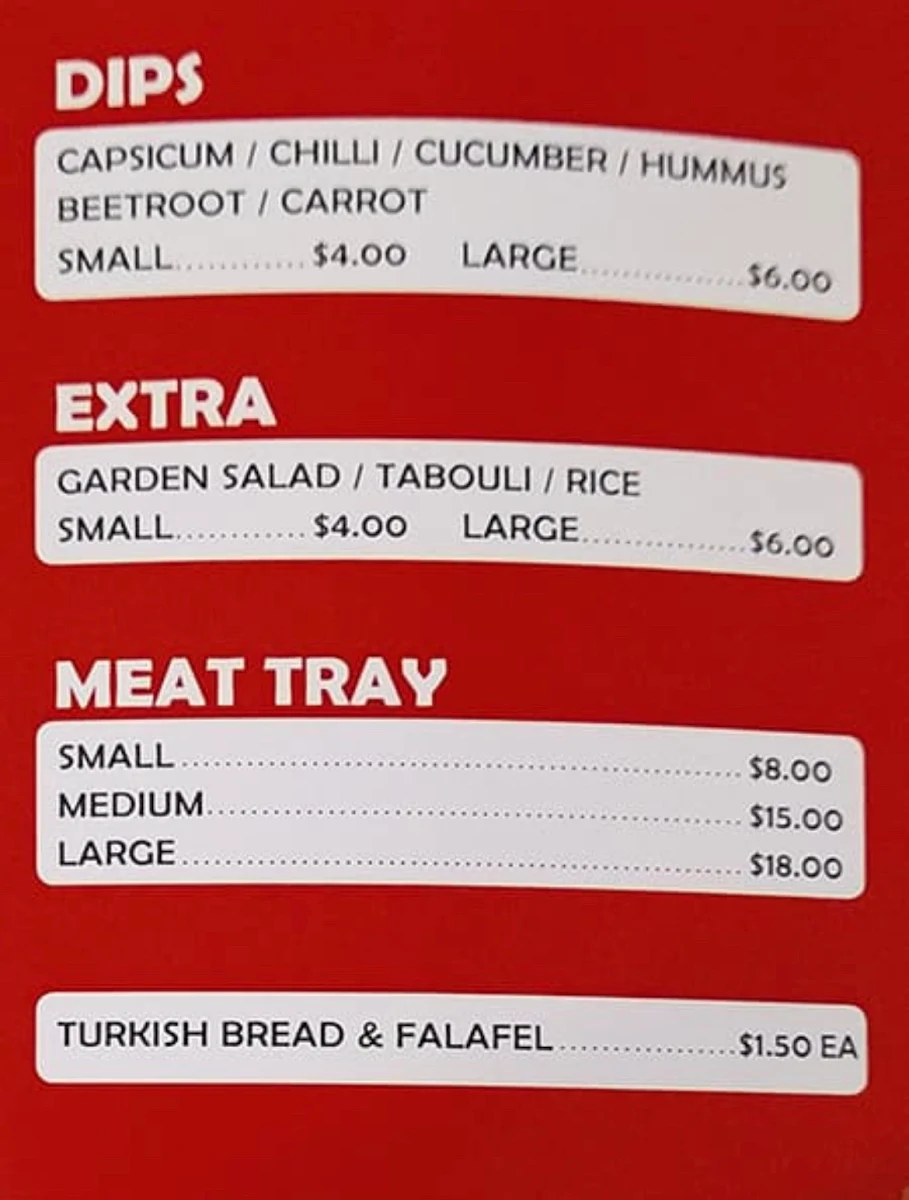 Menu, Quick Stop Kebabs