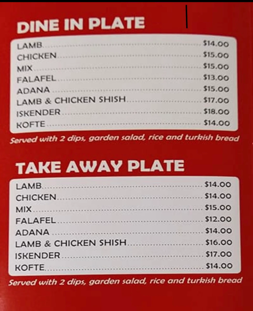 Menu, Quick Stop Kebabs