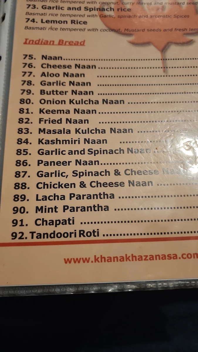 Menu, Khana Khazana