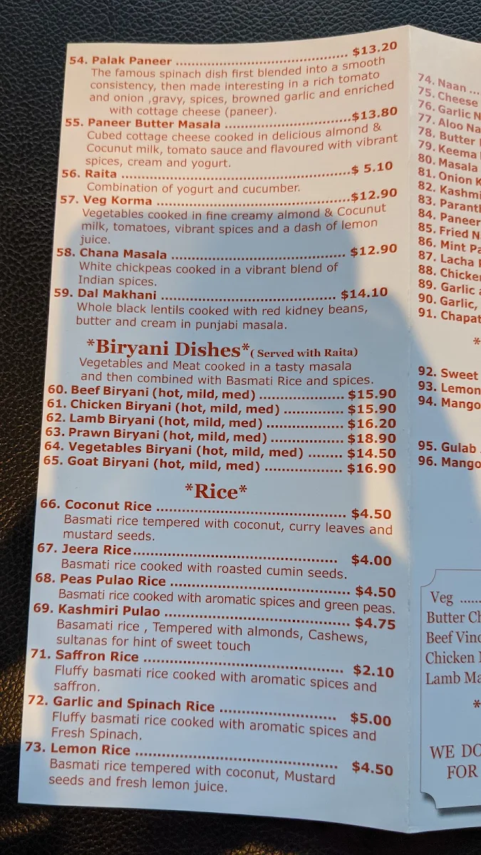 Menu, Khana Khazana