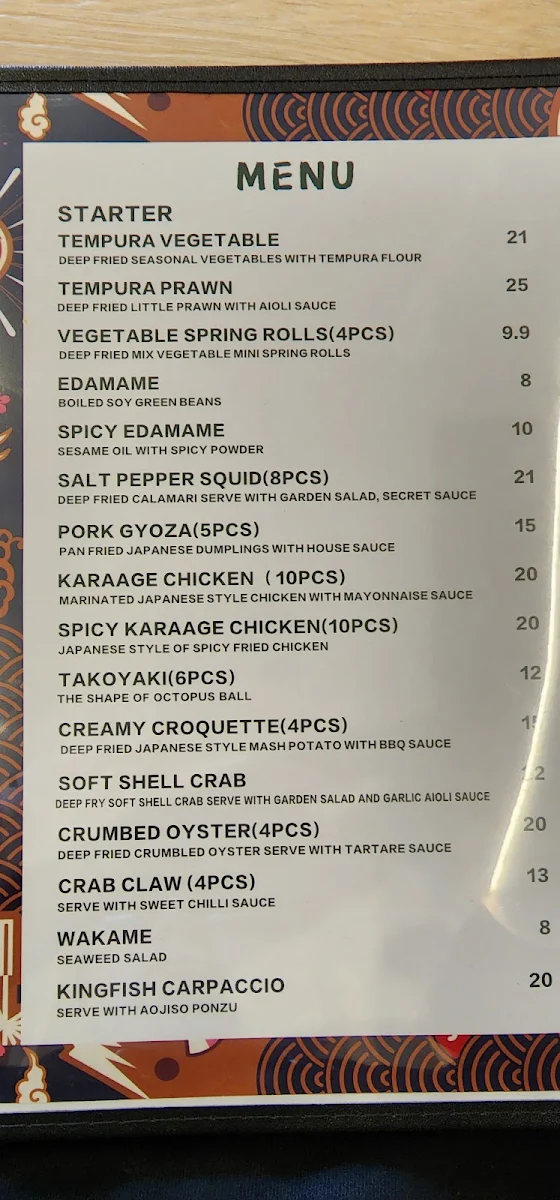 Menu, Waterview Japanese Restaurant