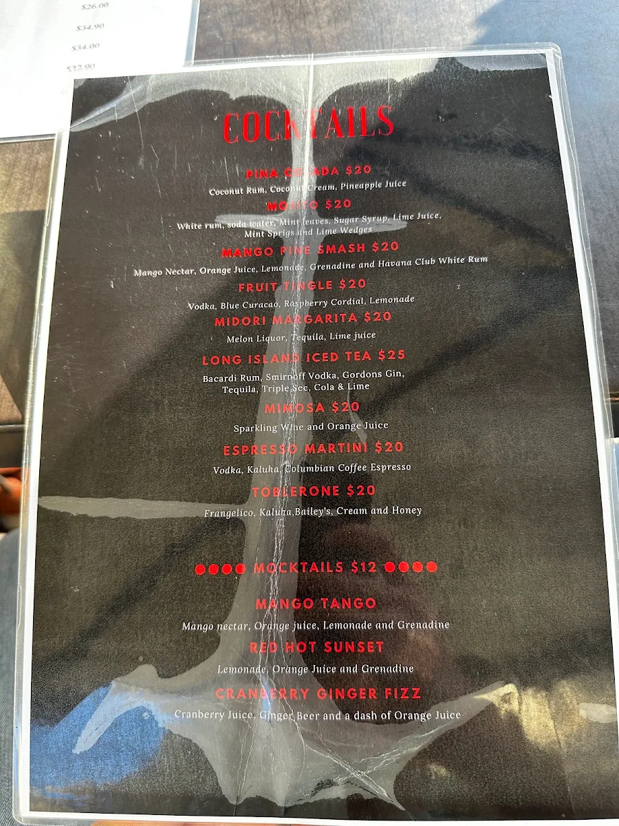 Menu, Red Hot Steakhouse and Bar