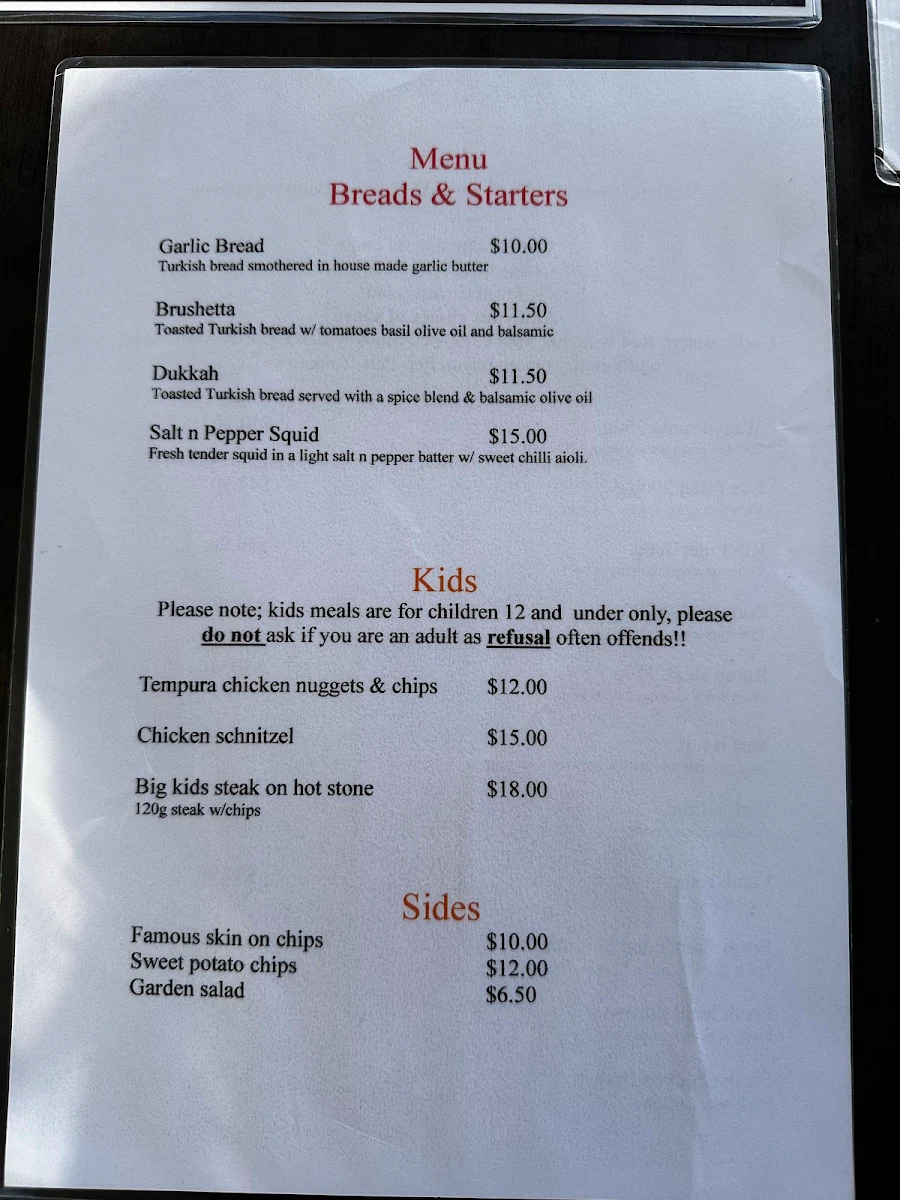 Menu, Red Hot Steakhouse and Bar