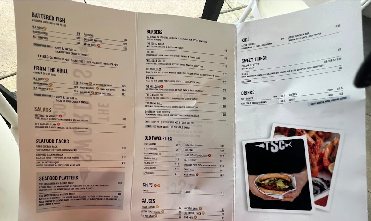 Menu, The Swordfish Co Warners Bay