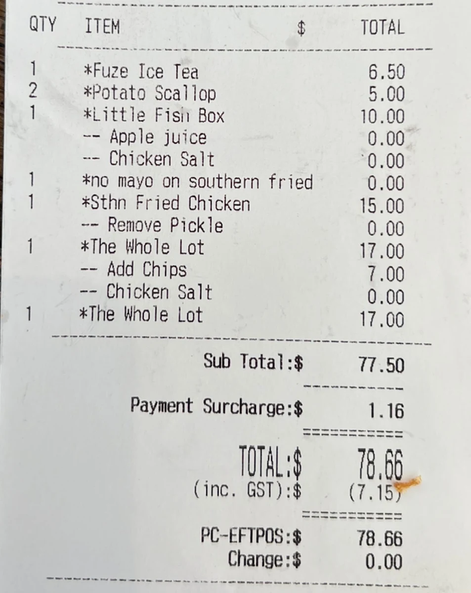 Menu, The Swordfish Co Warners Bay