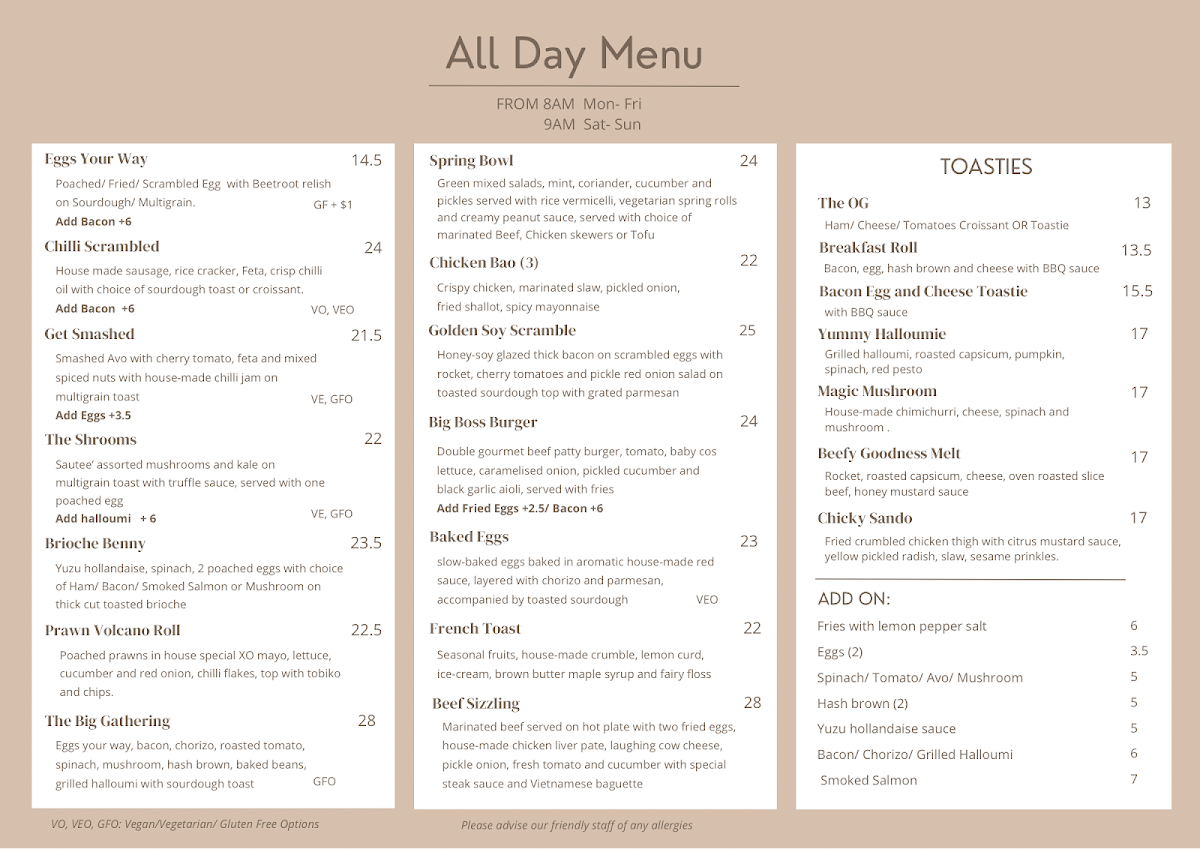Menu, Gathered Cafe