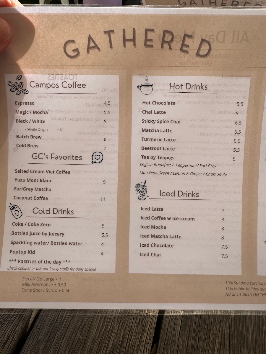 Menu, Gathered Cafe