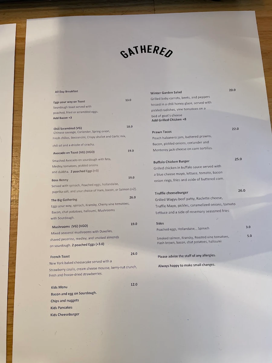 Menu, Gathered Cafe