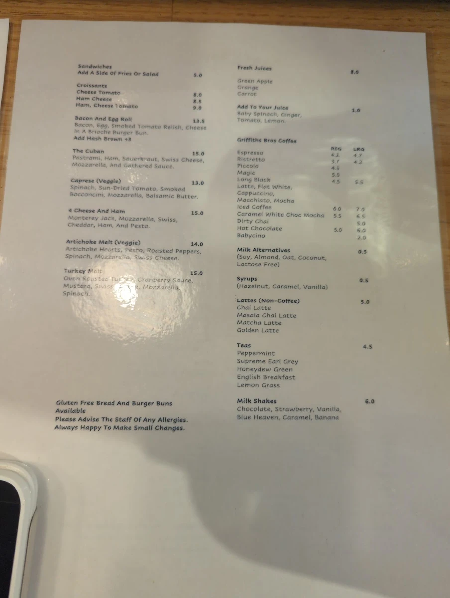 Menu, Gathered Cafe