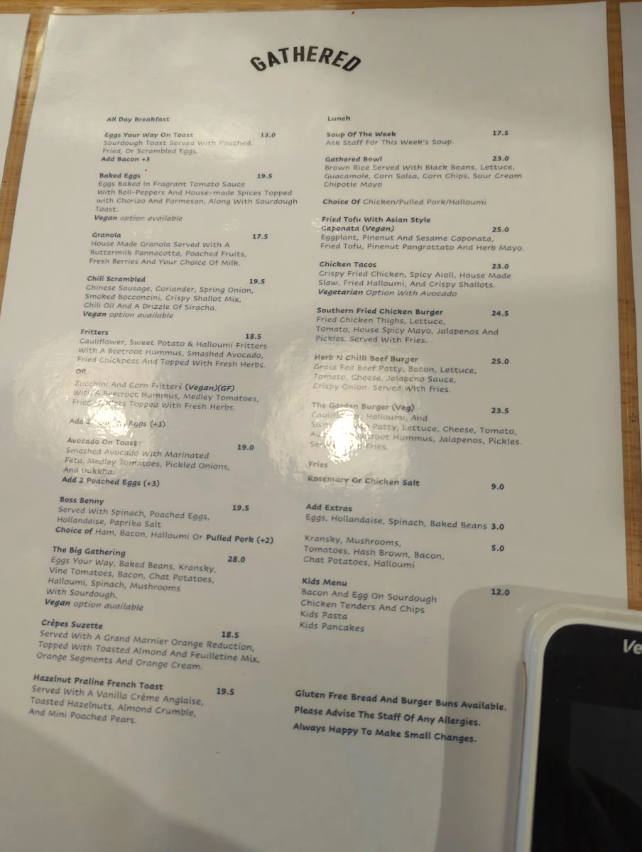 Menu, Gathered Cafe