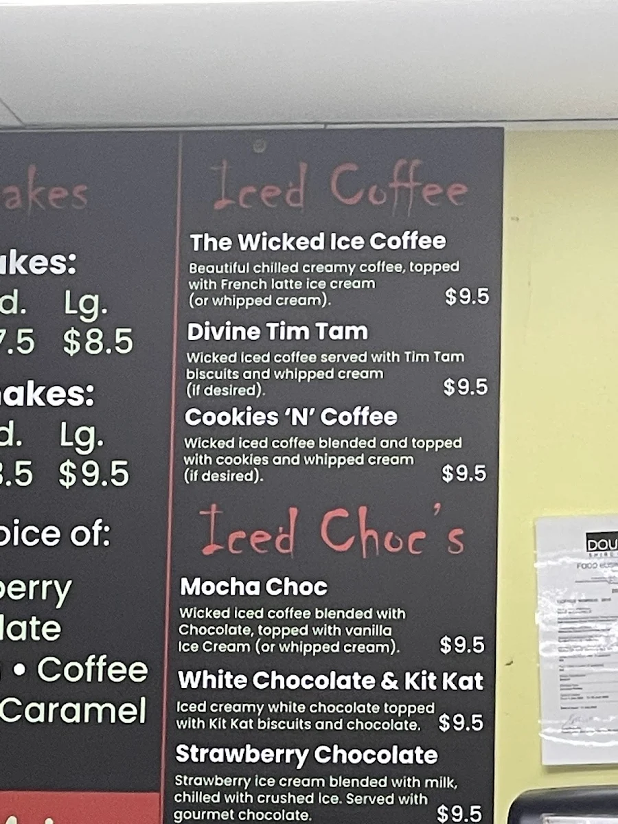 Menu, Wicked Ice Cream Co