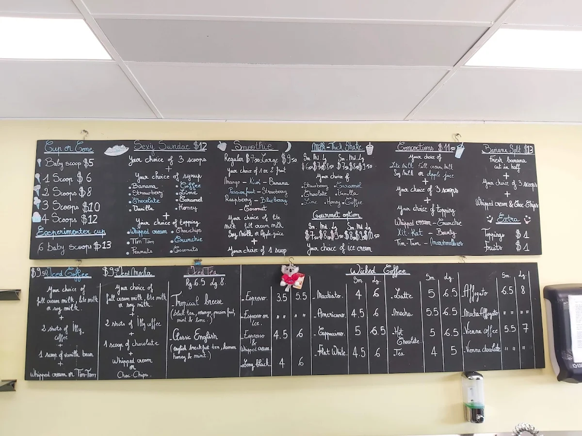 Menu, Wicked Ice Cream Co