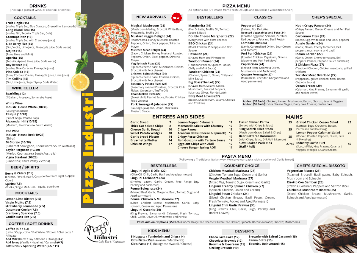 Menu, Pizza Industri