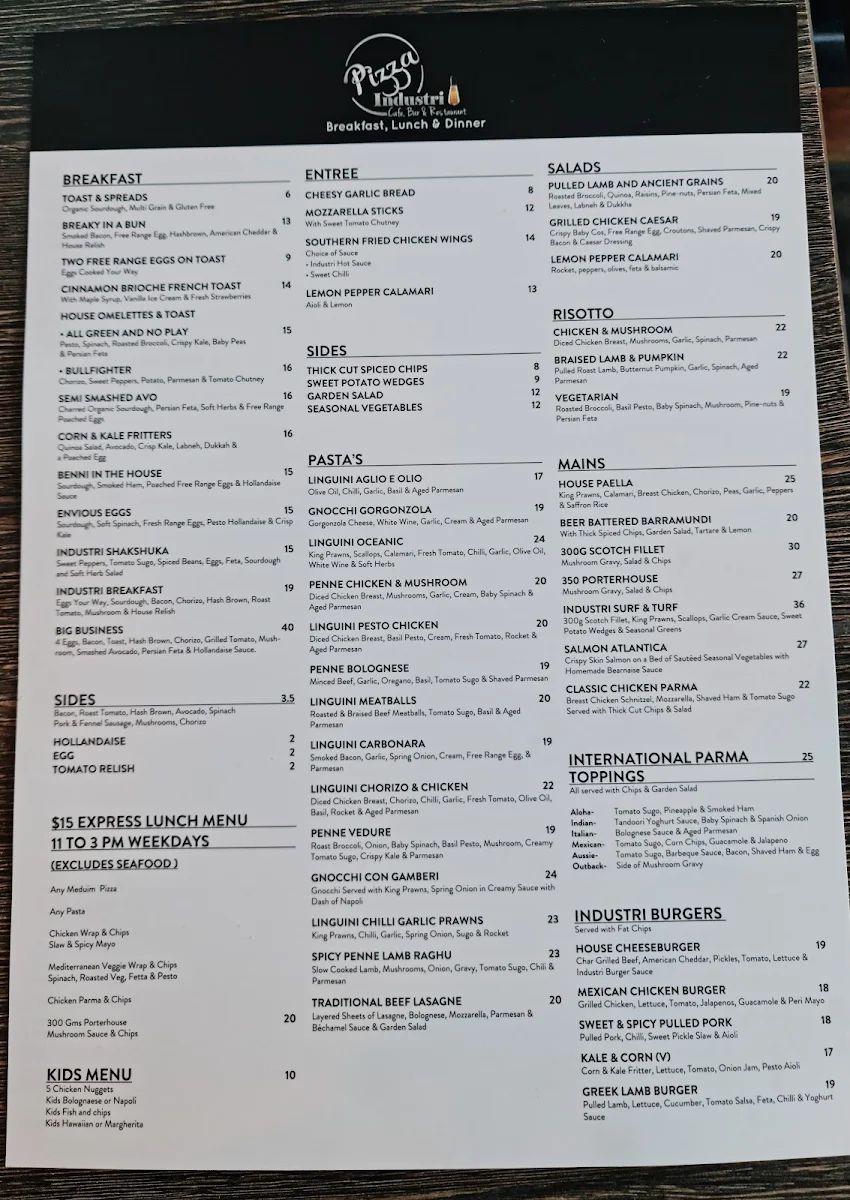 Menu, Pizza Industri