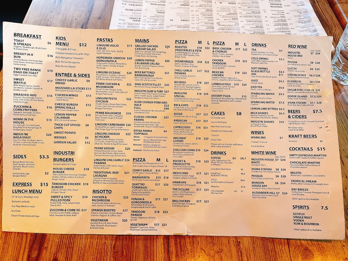 Menu, Pizza Industri