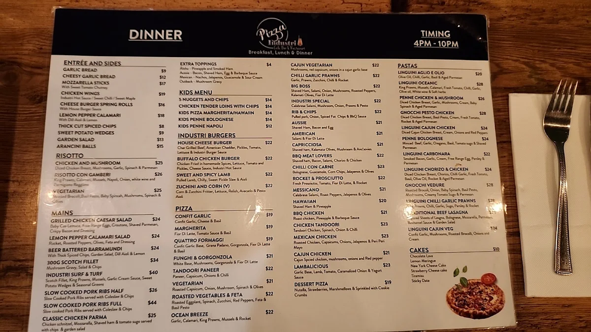 Menu, Pizza Industri