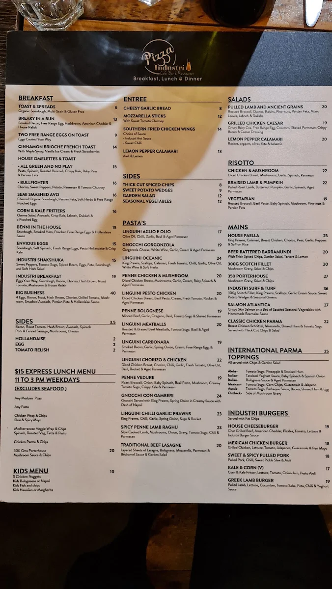 Menu, Pizza Industri