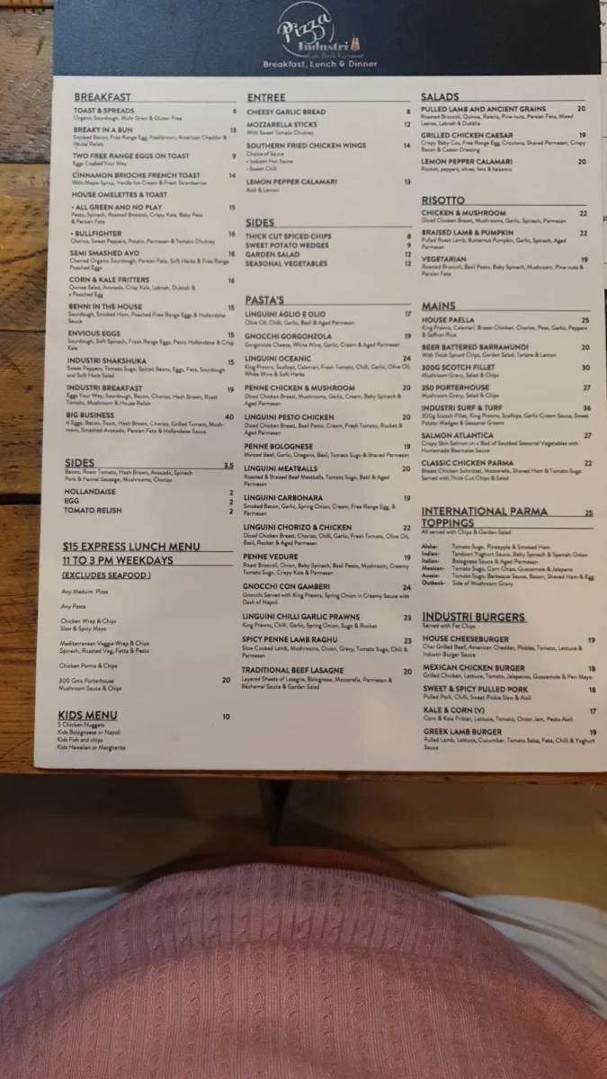 Menu, Pizza Industri