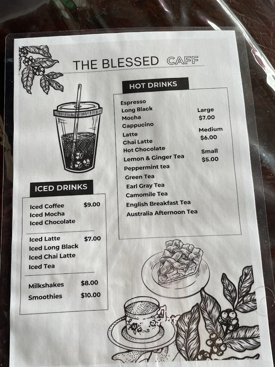 Menu, The Blessed Caff