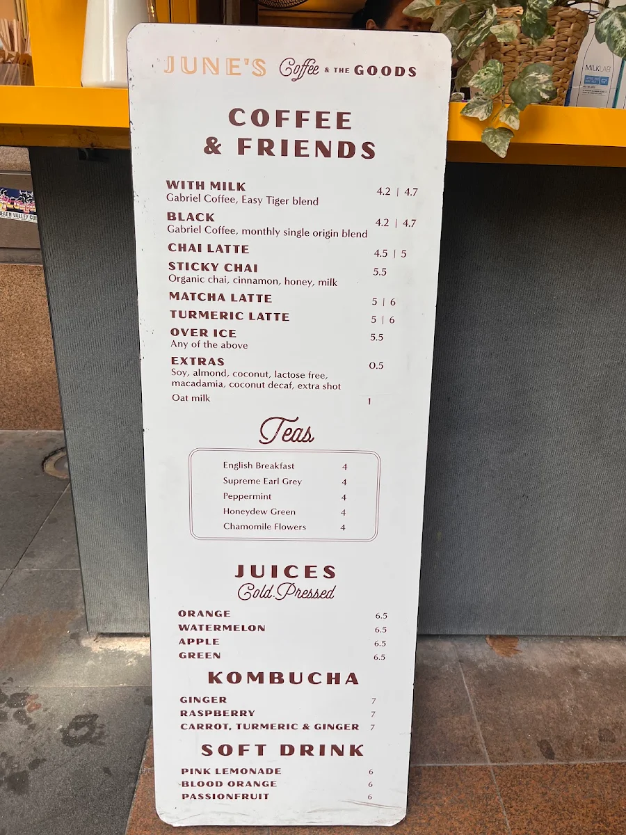 Menu, June's Cafe Wynyard