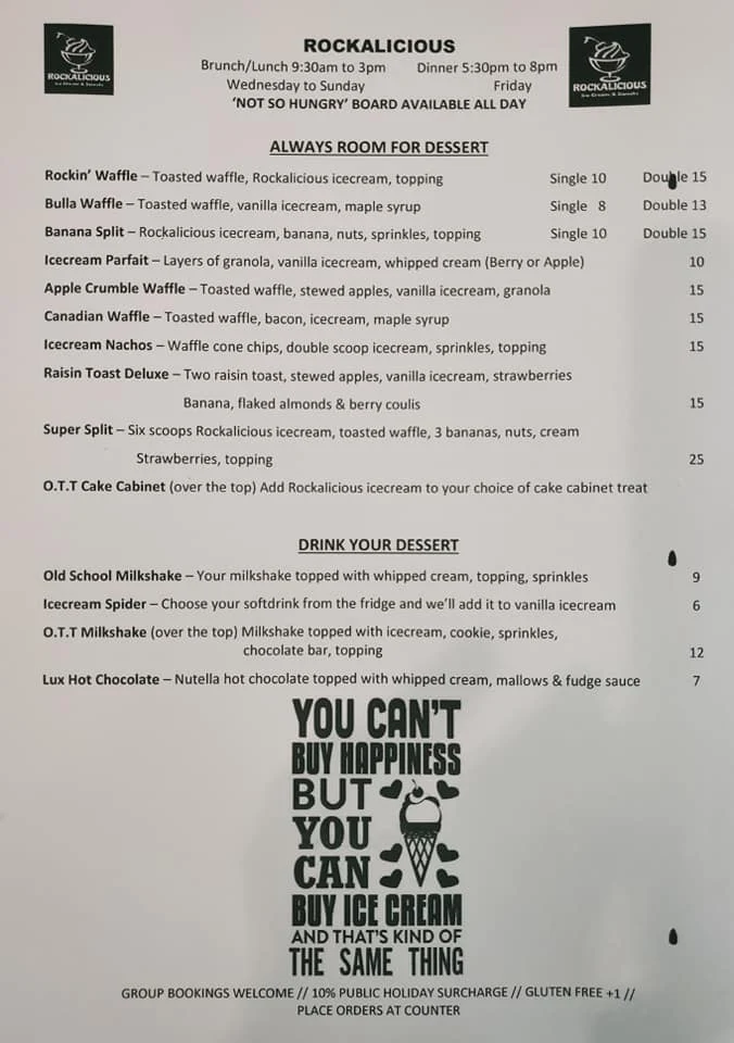 Menu, Rockalicious