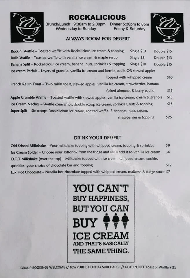 Menu, Rockalicious
