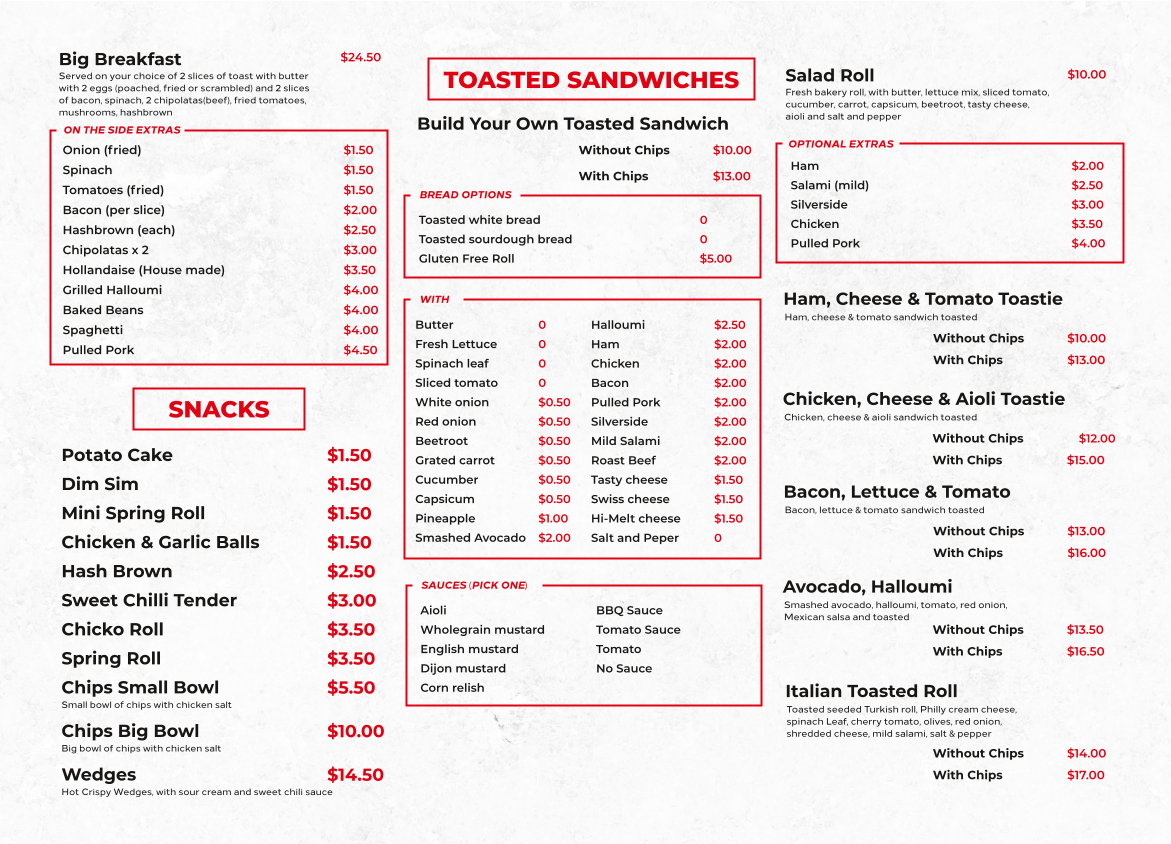 Menu, Food Shack Cafe & Foodshack Pizzeria