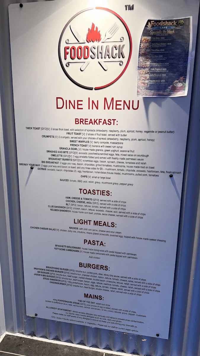 Menu, Food Shack Cafe & Foodshack Pizzeria
