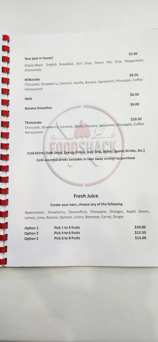 Menu, Food Shack Cafe & Foodshack Pizzeria