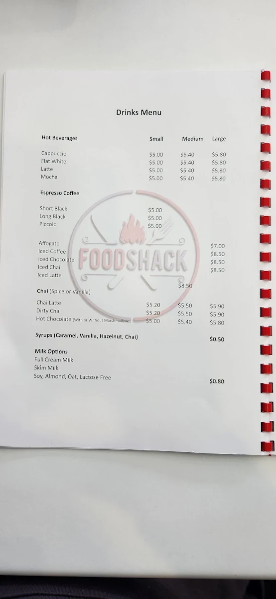 Menu, Food Shack Cafe & Foodshack Pizzeria