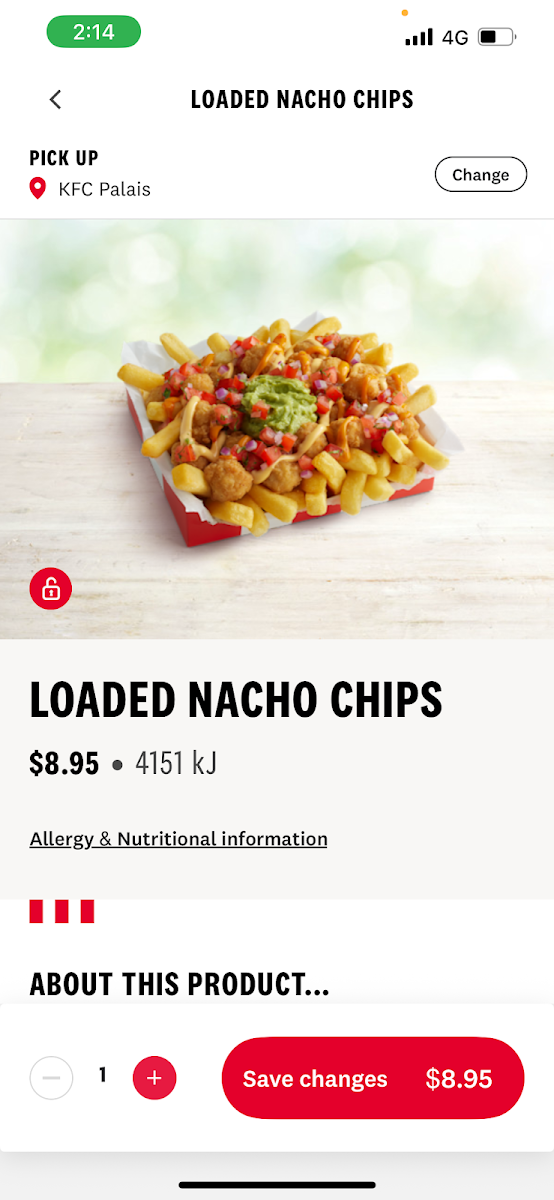 Menu, KFC Palais