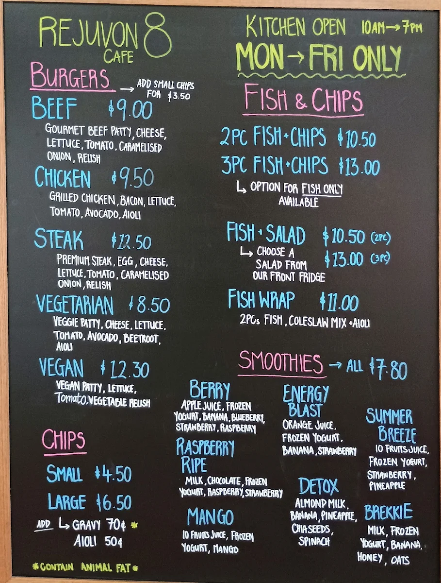 Menu, Rejuvon8 Cafe