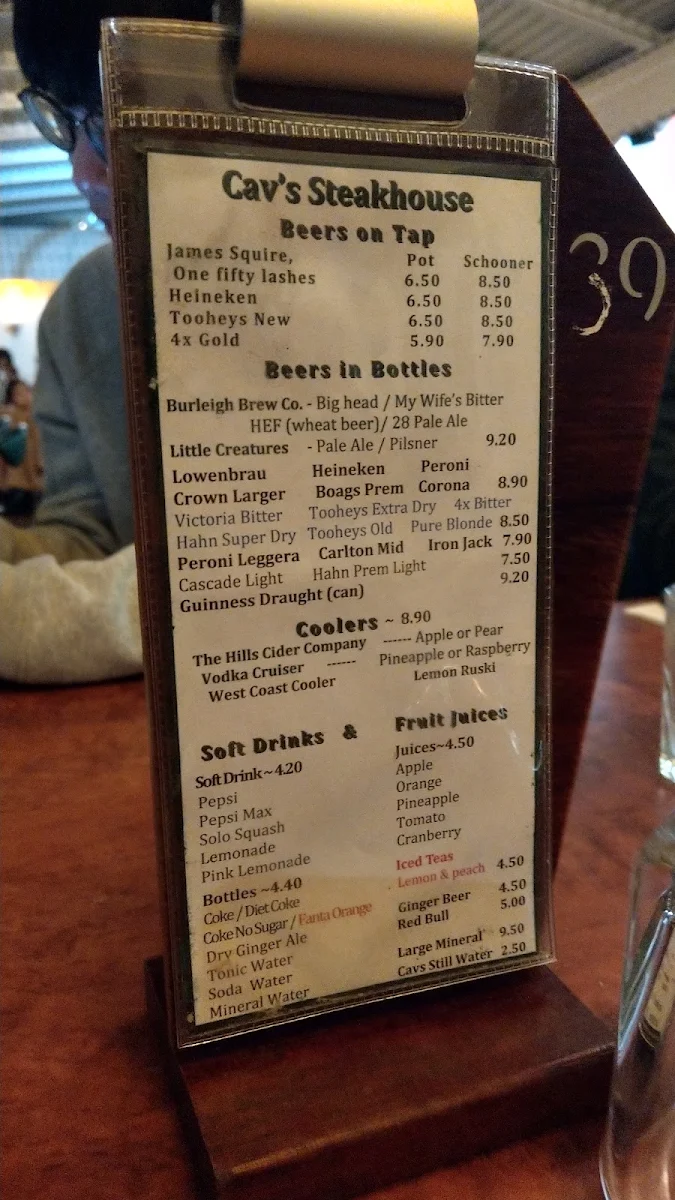 Menu, Cavills Steakhouse & Rooftop Bar