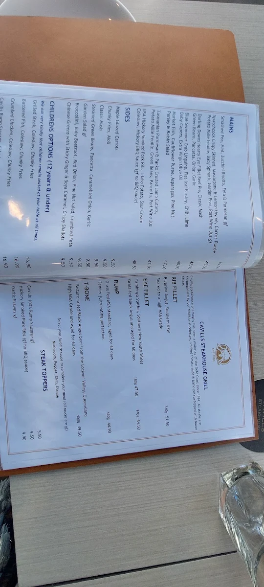 Menu, Cavills Steakhouse & Rooftop Bar