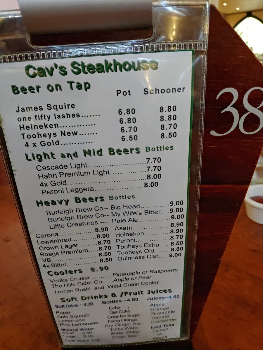 Menu, Cavills Steakhouse & Rooftop Bar