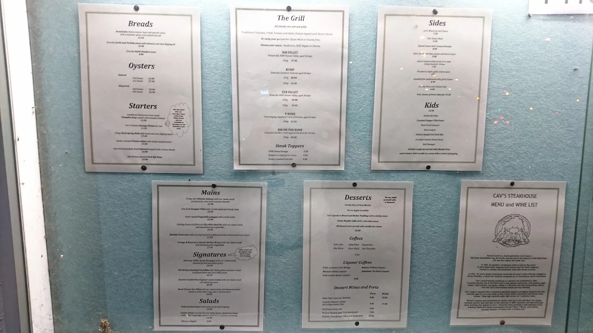 Menu, Cavills Steakhouse & Rooftop Bar