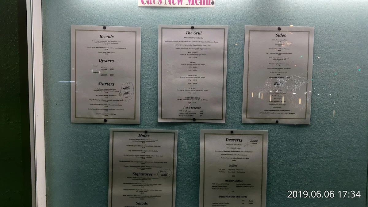 Menu, Cavills Steakhouse & Rooftop Bar