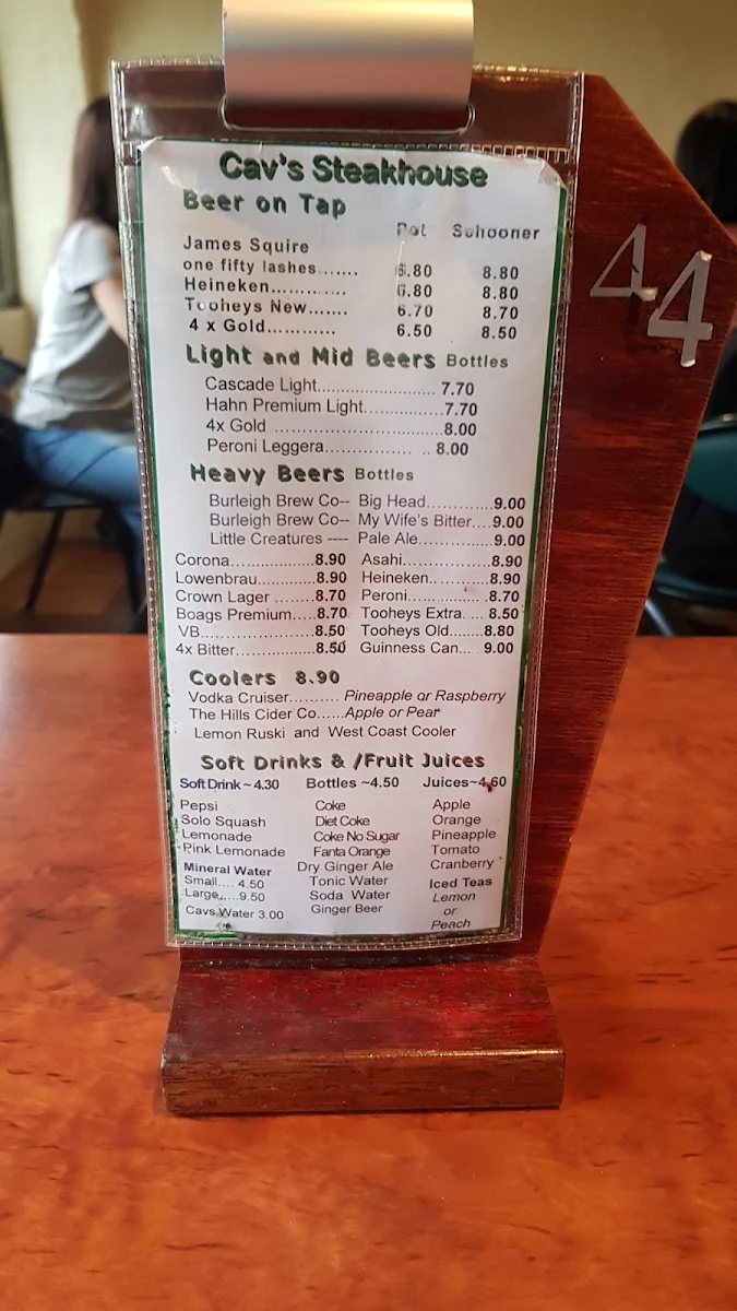 Menu, Cavills Steakhouse & Rooftop Bar